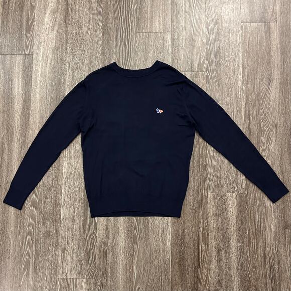 Maison Kitsuné Virgin Wool Tricolor Fox Patch Crewneck Sweater Knitwear Navy EUC - Picture 4 of 12